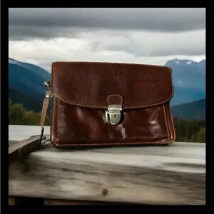 TONY PEROTTI Men Leather Wrist Bag brown Travel Mobile CarryAll Organiser Clutch